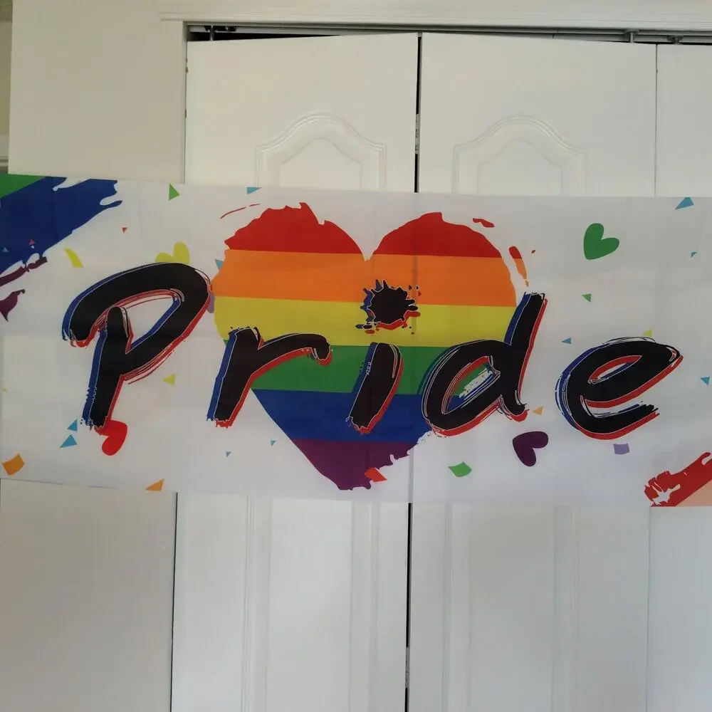 BEAUTIFUL PRIDE BANNER - 10 FEET LONG!  LIGHT NYLON WITH PRIDE GRAPHICS - NWT